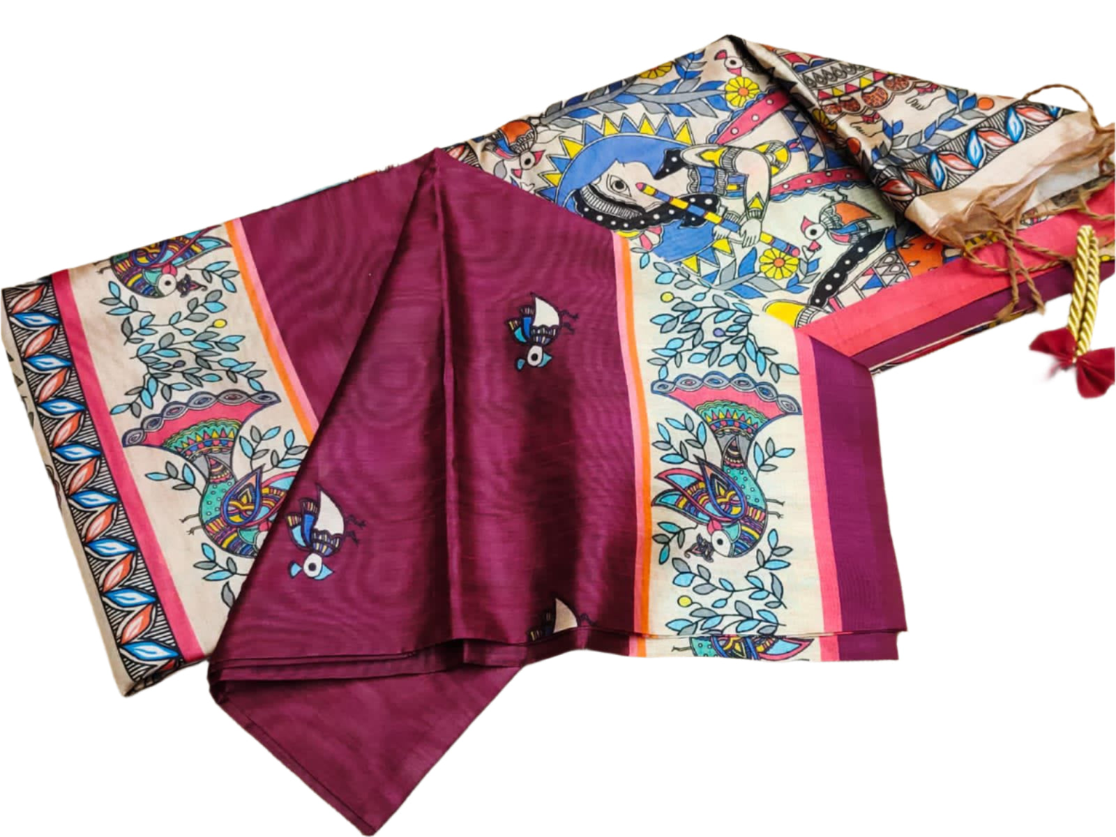 SOFT TUSSER SILK SAREE WITH MADHUBANI PRINT