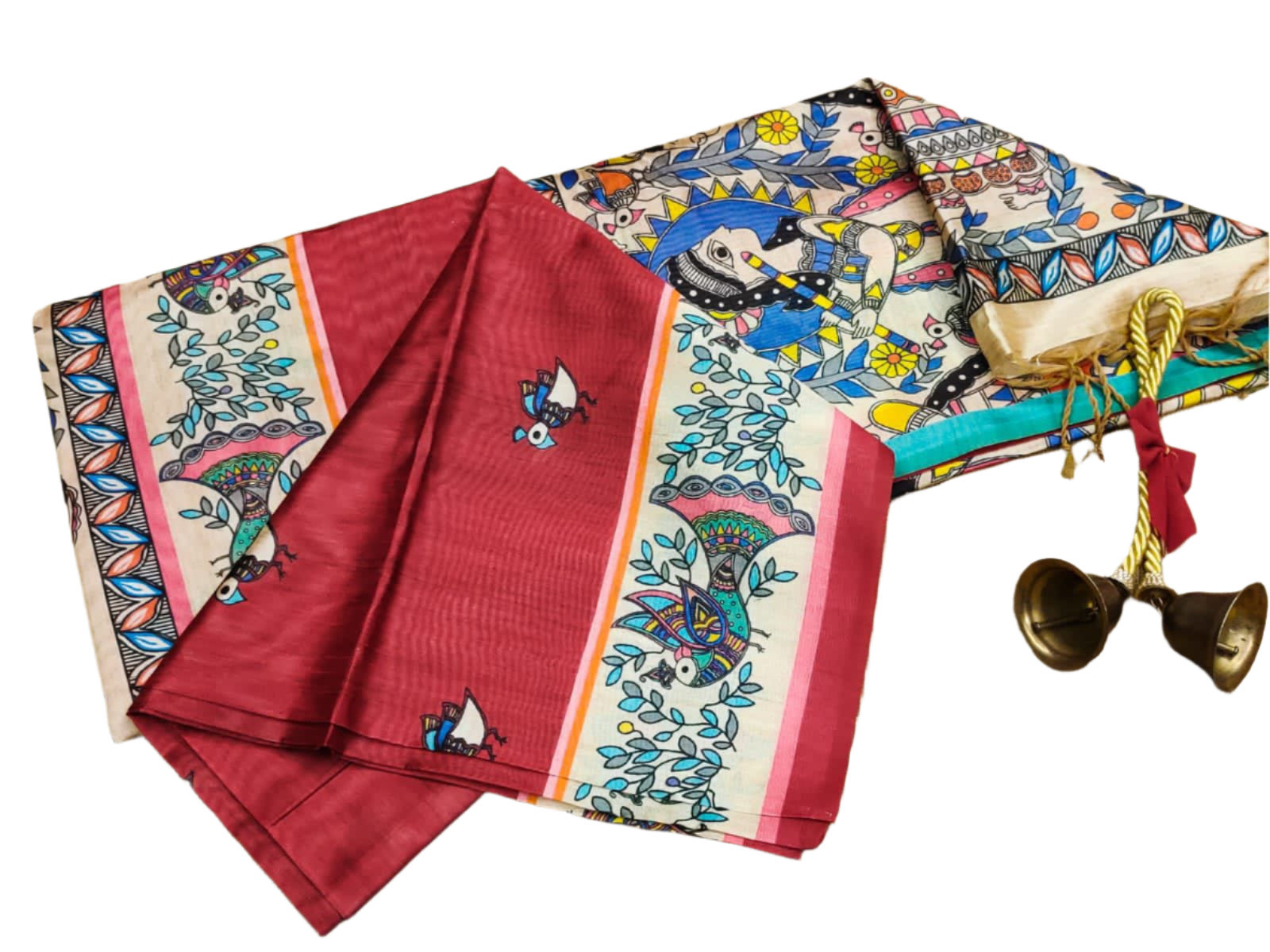 SOFT TUSSER SILK SAREE WITH MADHUBANI PRINT