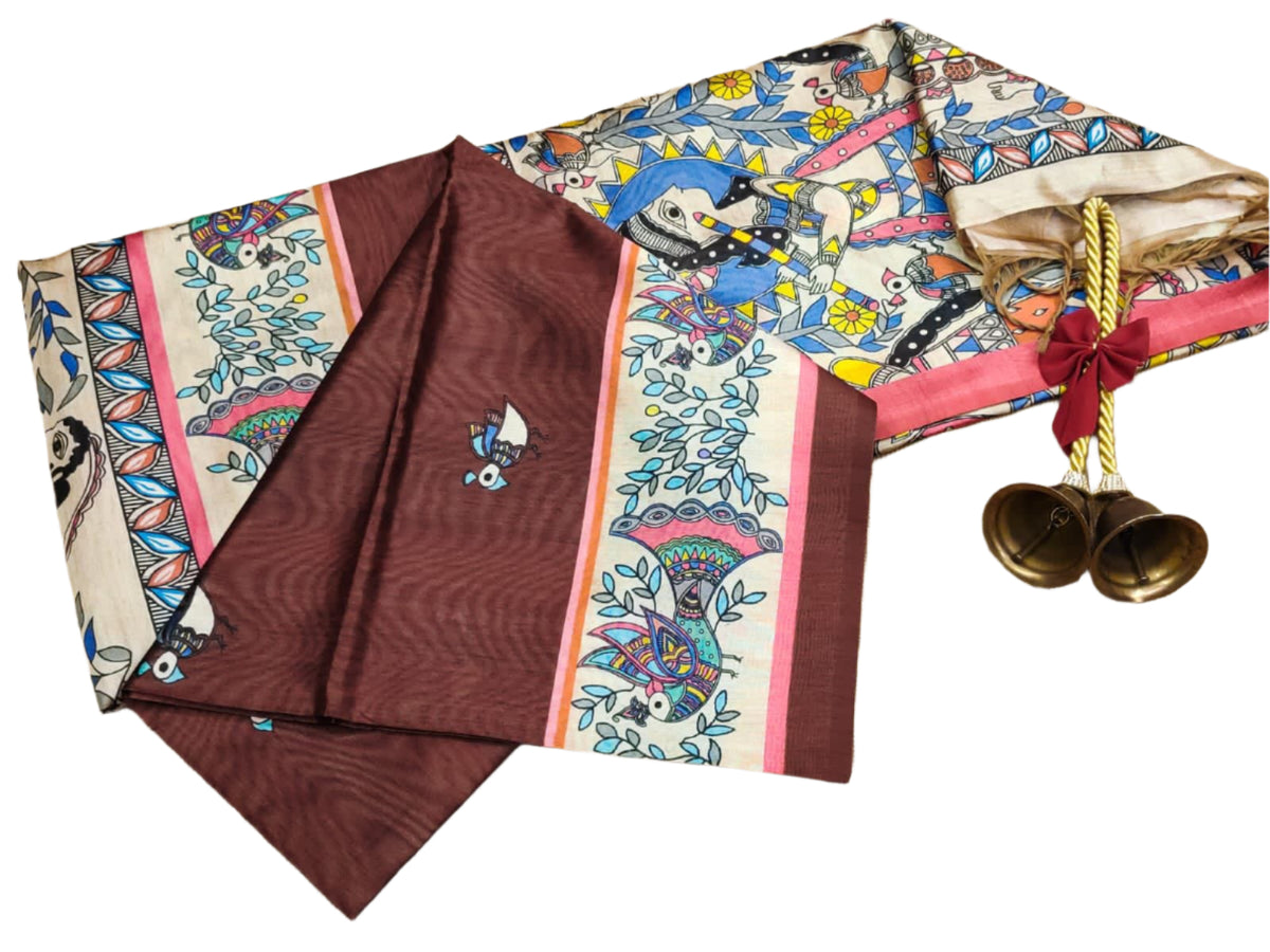 SOFT TUSSER SILK SAREE WITH MADHUBANI PRINT