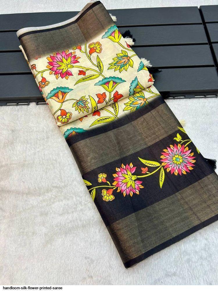 PURE SILK HANDLOOM WEAVING DIGITAL PRINT SAREE