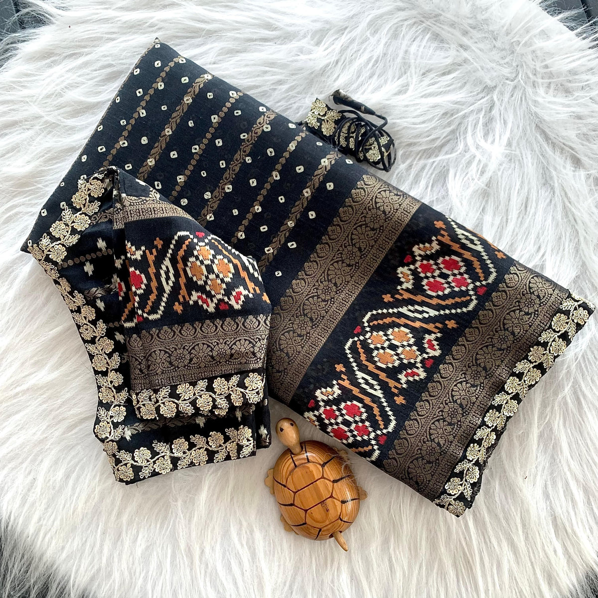 COTTON FABRIC SAREE BANDHEJ PRINT WITH HEAVY JACQUARD BORDER