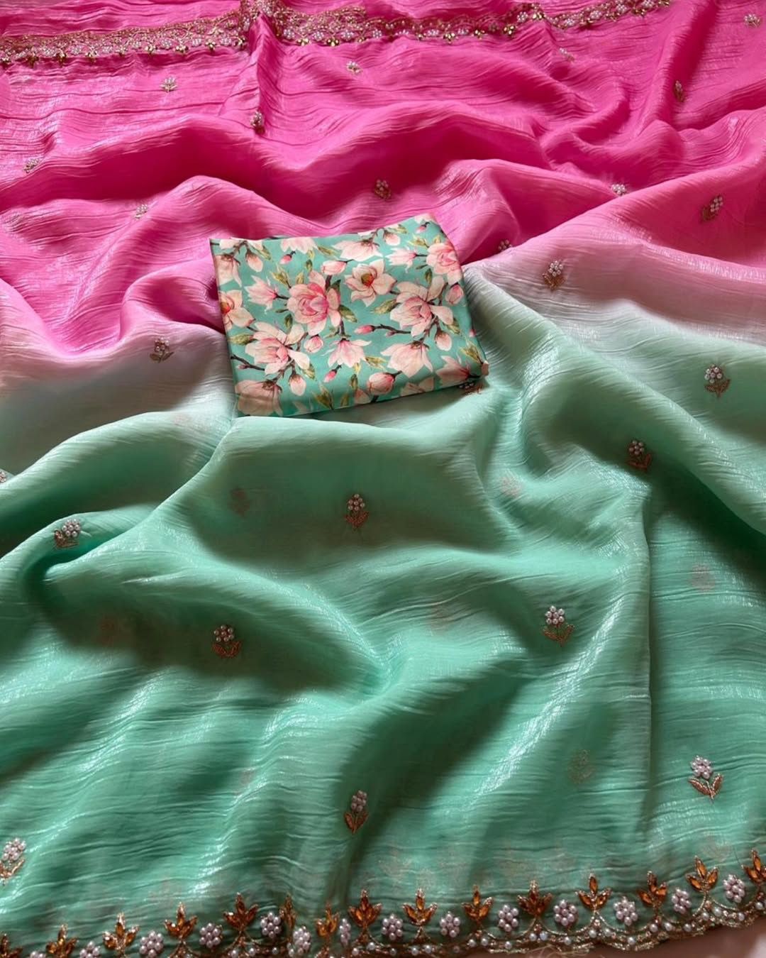 DOUBLE SHADE CHIFFON CRUSH SAREE