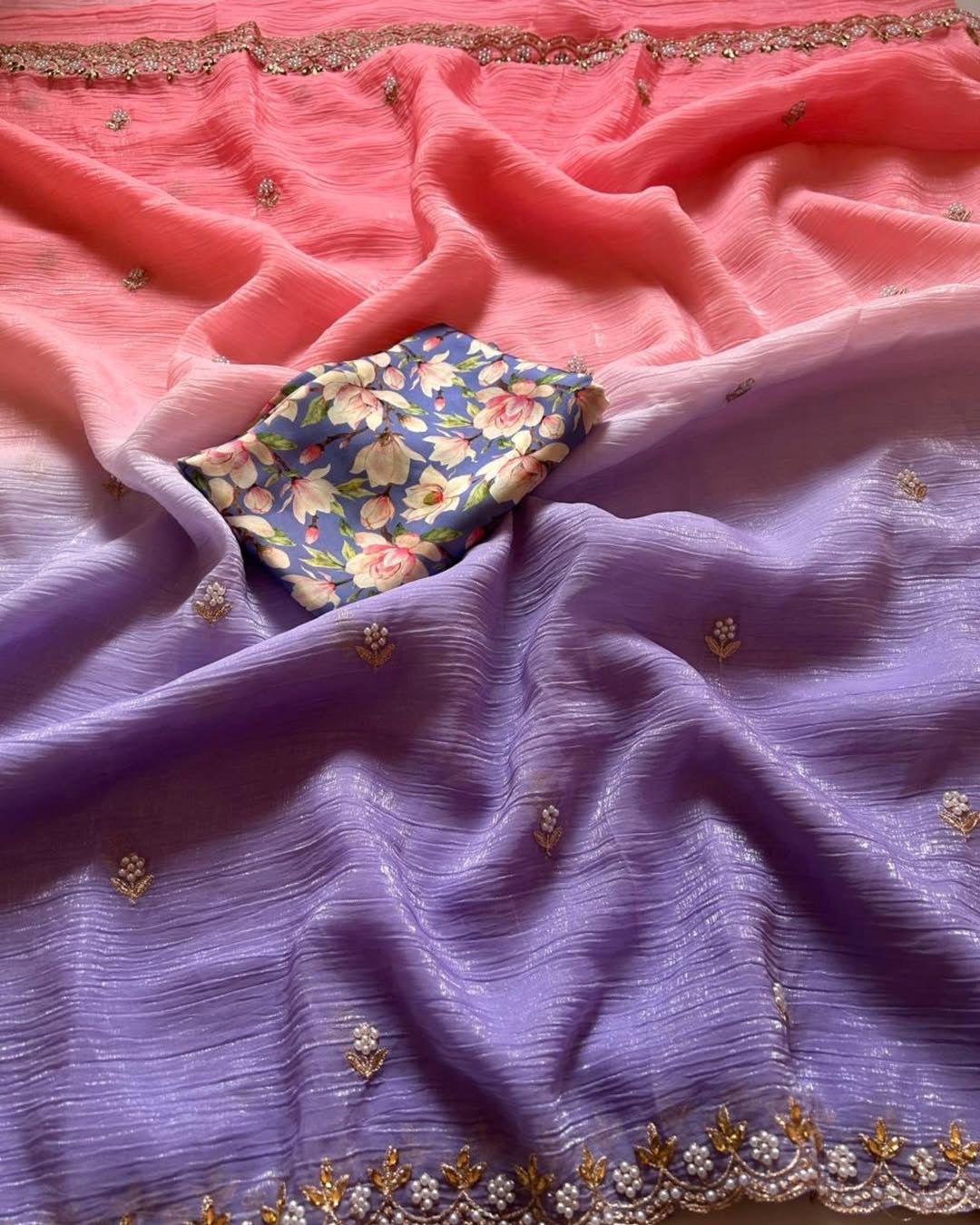 DOUBLE SHADE CHIFFON CRUSH SAREE