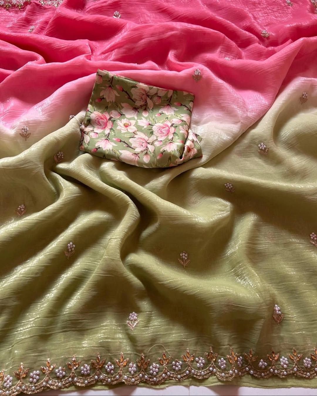 DOUBLE SHADE CHIFFON CRUSH SAREE