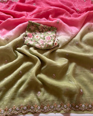 DOUBLE SHADE CHIFFON CRUSH SAREE