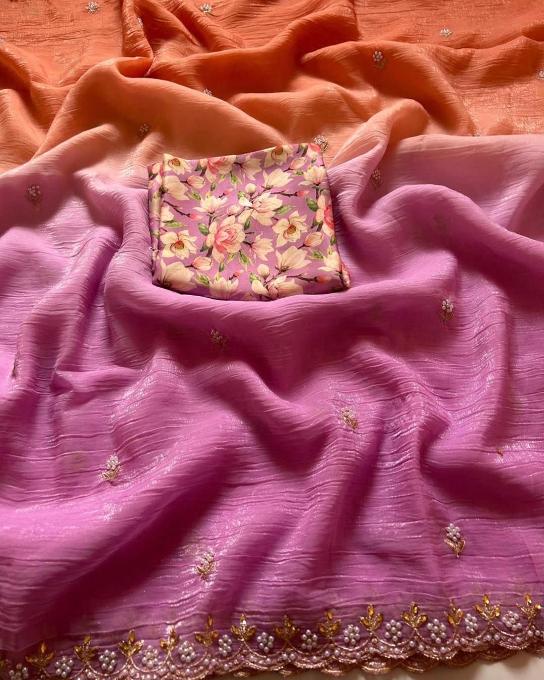 DOUBLE SHADE CHIFFON CRUSH SAREE