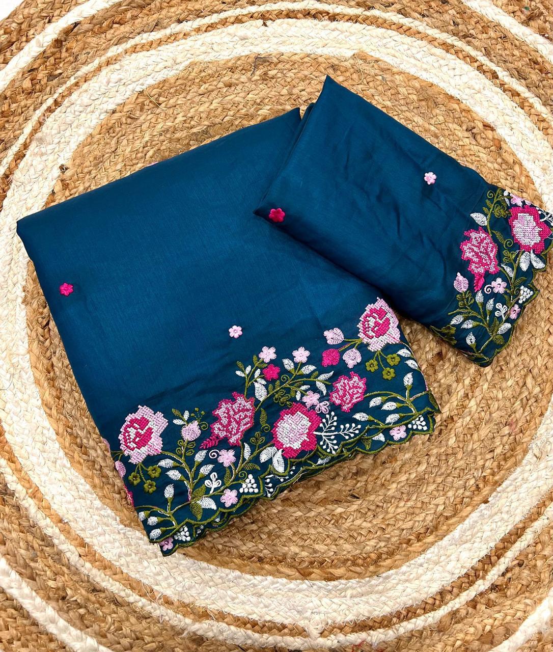 KOREAN TUSSER SILK SAREE