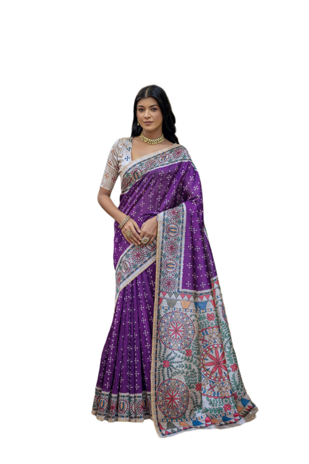 SOFT TUSSAR SILK WITH BEAUTIFUL MADHUBANI PRINT SAREE