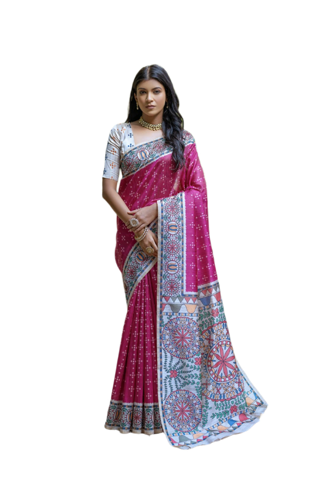 SOFT TUSSAR SILK WITH BEAUTIFUL MADHUBANI PRINT SAREE