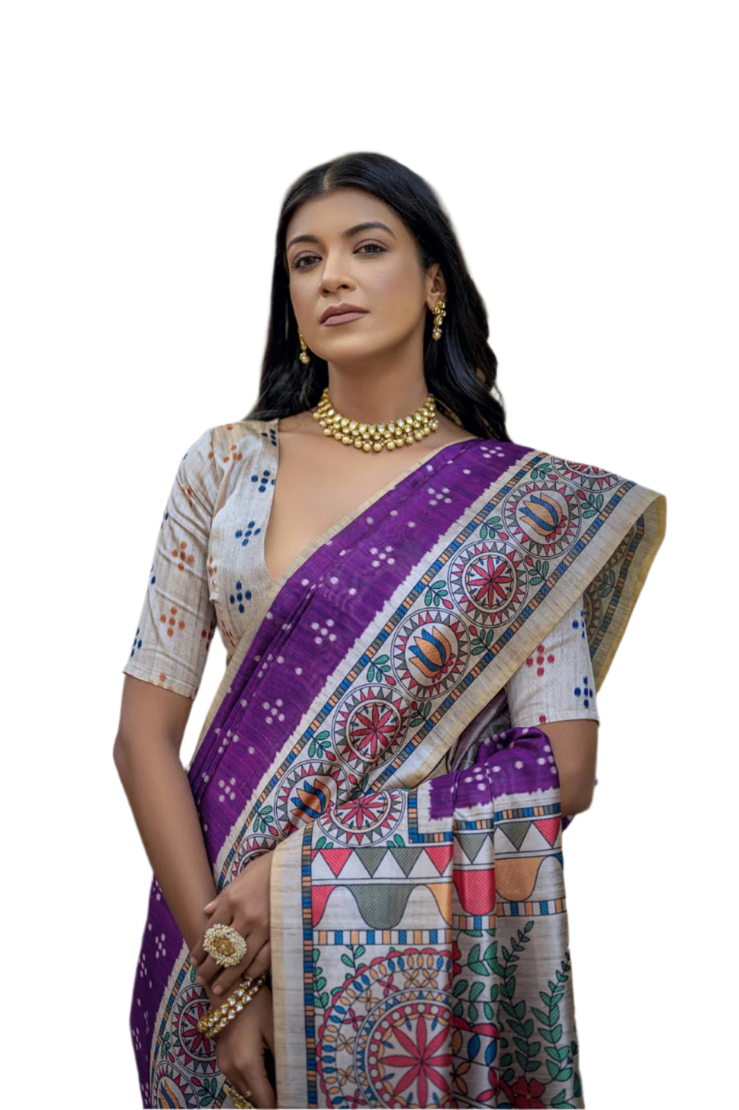 SOFT TUSSAR SILK WITH BEAUTIFUL MADHUBANI PRINT SAREE