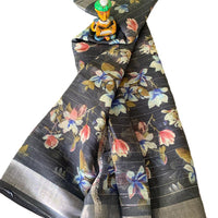 Digital Floral Printed Linen Saree