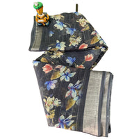 Digital Floral Printed Linen Saree