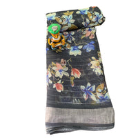 Digital Floral Printed Linen Saree