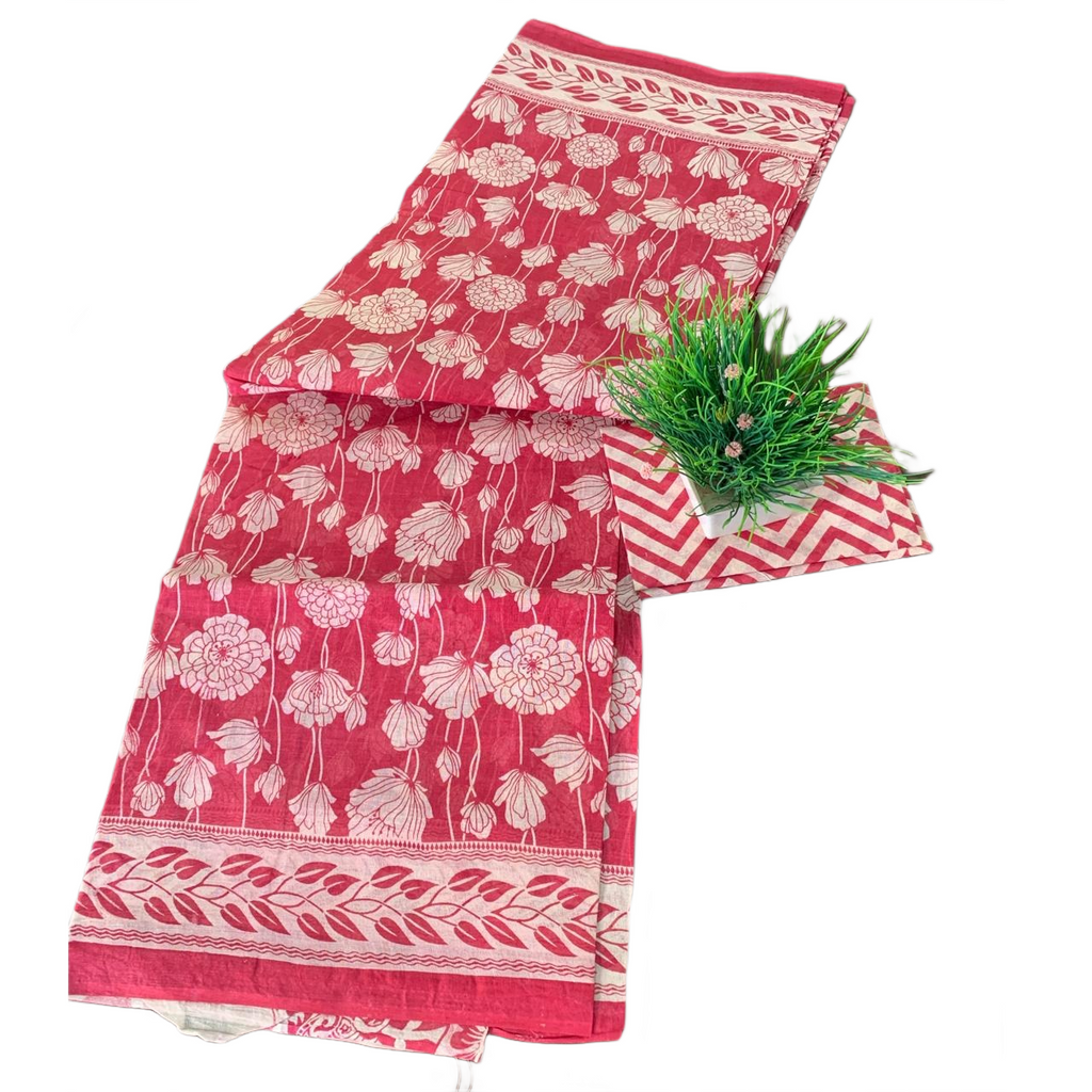 Hand Block Printed Cotton Mulmul Saree