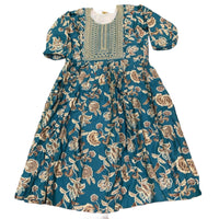 Teal and beige floral printed dress