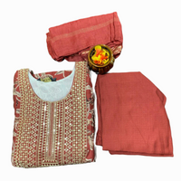 Rust  Kurta Pant Dupatta Set with Mirror Work