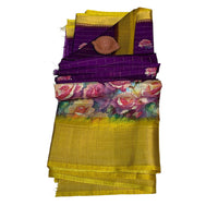Banarasi Dola Silk Floral Rose Print Saree