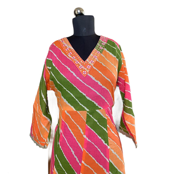Multicolor Leheriya Print Anarkali Gown