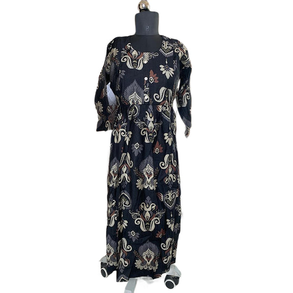 Black Ikat Printed Flared Kurta
