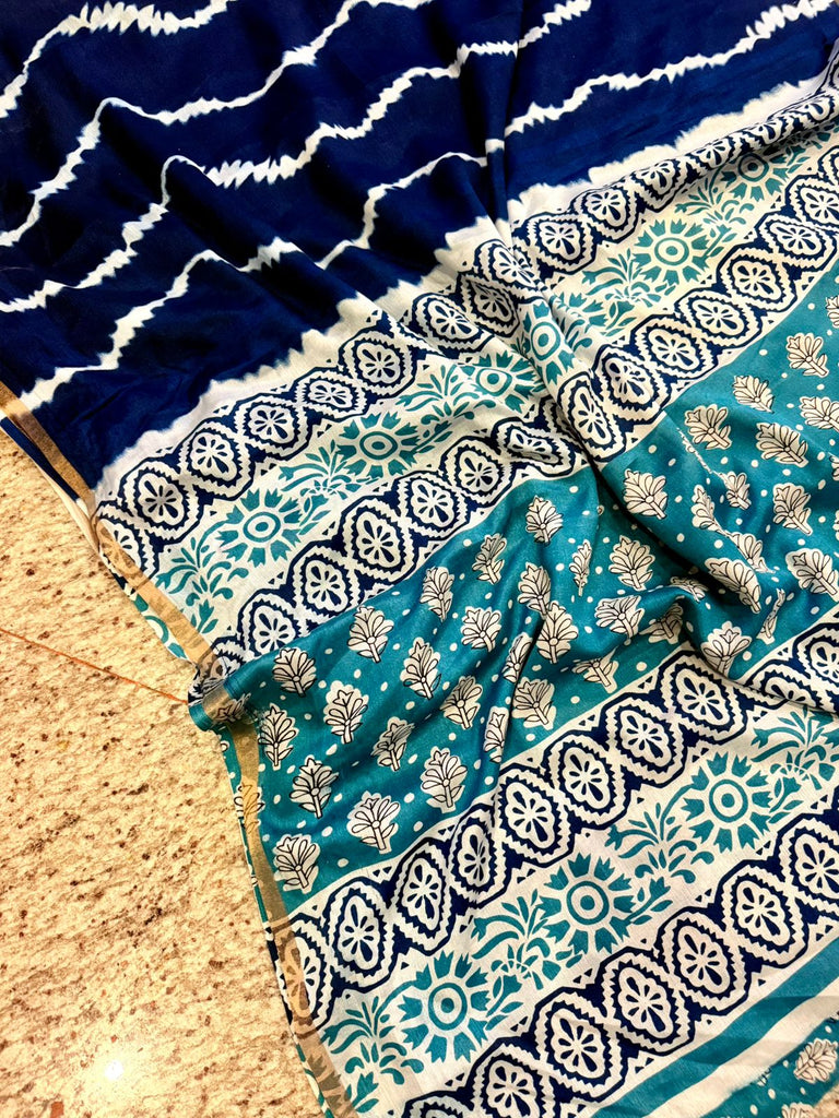 Indigo Ajrakh ikkat Saree