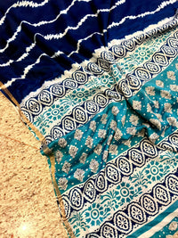 Indigo Ajrakh ikkat Saree