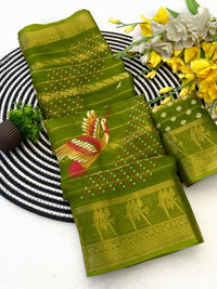 Bird-motif chanderi cotton saree