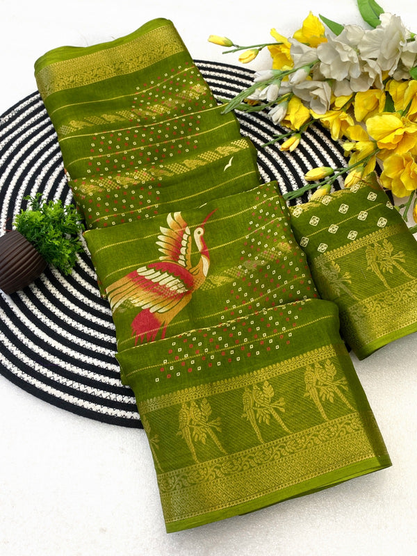 Bird-motif chanderi cotton saree