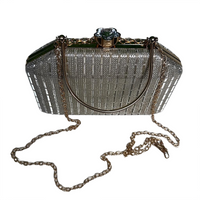 Silver Crystal Flower Clasp Clutch