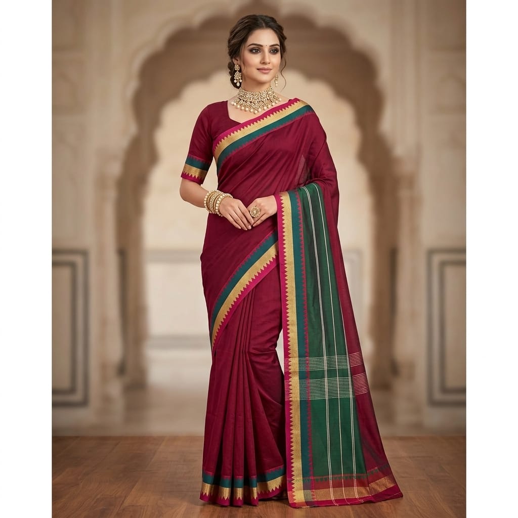 Megha Gulabi Zig-zag Saree