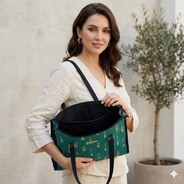 Emerald Ikat Voyage Tote Bag.