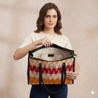 Crimson Rhythm Ikat Tote Bag.