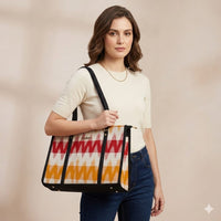 Crimson Rhythm Ikat Tote Bag.