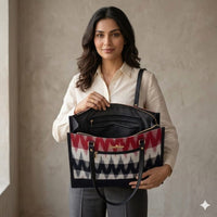 Crimson Rhythm Ikat Tote Bag.