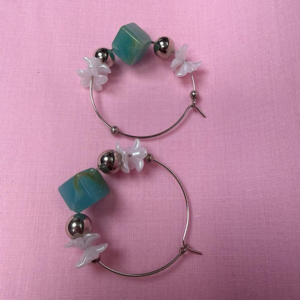 Aqua Petal Loop Earrings