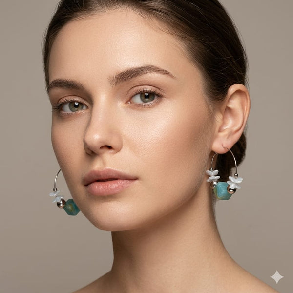 Aqua Petal Loop Earrings
