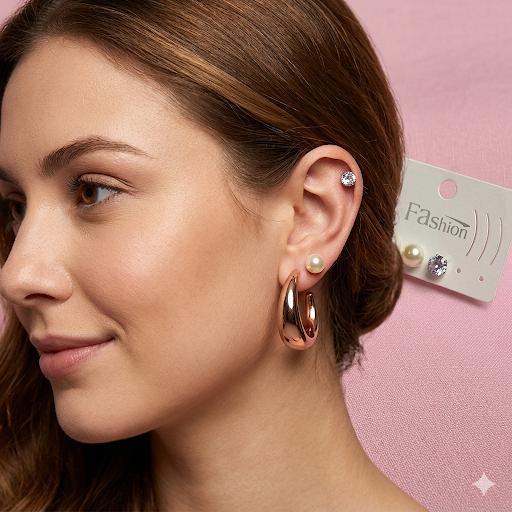 A combo set of fashion earrings.