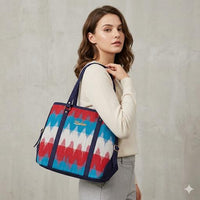Crimson Rhythm Ikat Tote Bag.