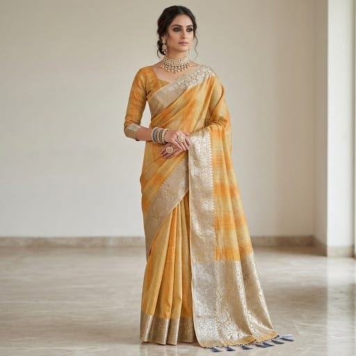 Chanderi Silk Saree with Zari Stripes.