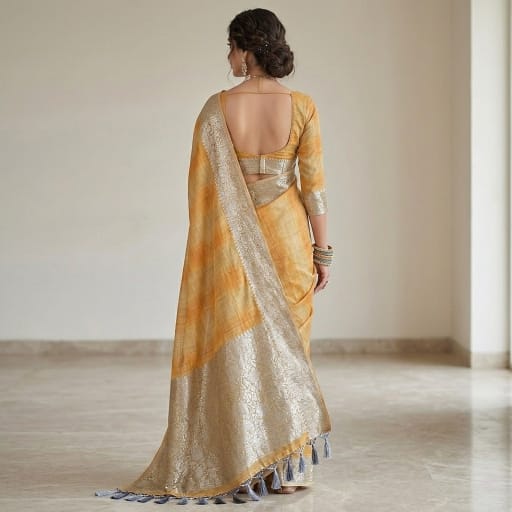 Chanderi Silk Saree with Zari Stripes.