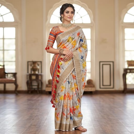 Autumn Leaf Digital Print Saree