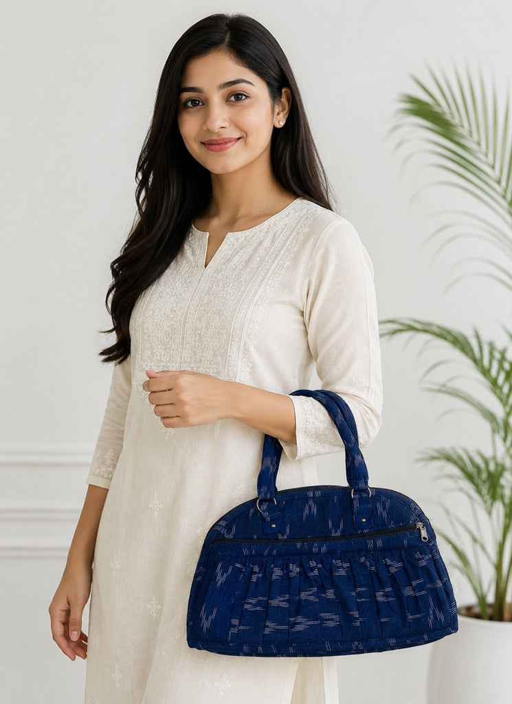 Indigo Ikat Quilted Shoulder Bag