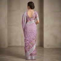 Purple Floral Digital Printed Linen Saree