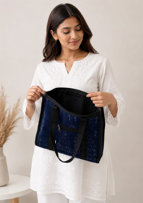Indigo Ikat Canvas Lunch Tote