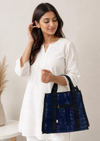 Indigo Ikat Canvas Lunch Tote