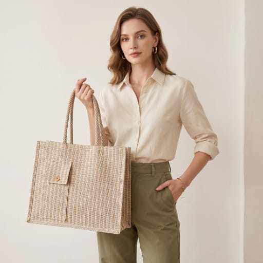Striped Jute Tote Bag
