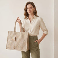 Striped Jute Tote Bag