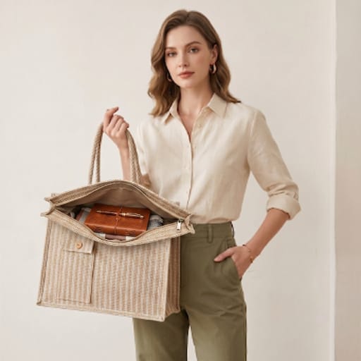Striped Jute Tote Bag