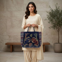 Embroidered Motif Tapestry Tote Bag