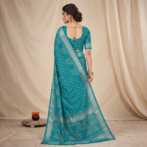 Turquoise Geometric Batik Saree