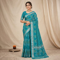 Turquoise Geometric Batik Saree